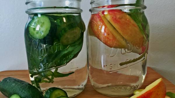 Fresh herbs and fruit make drinking water enjoyable.