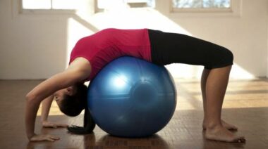 swiss ball, back bridge, back bridge with ball, bridge with swiss ball