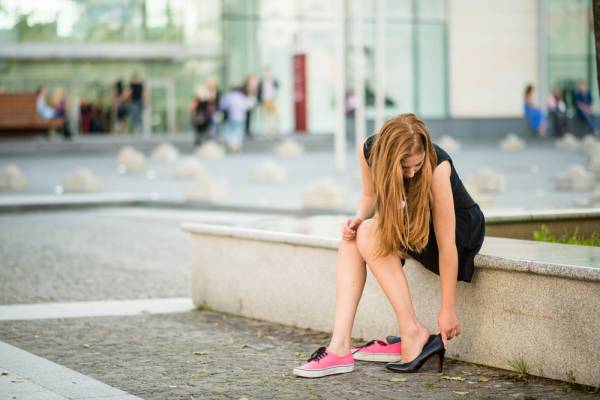 heels, changing shoes, sneakers