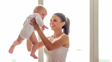 Happy baby and mother