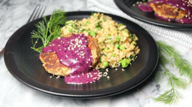 Salmon Patties with Blueberry Miso Sauce