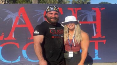 Strongman Isaac Maze and strongwoman Melissa Peacock after winning the 2022 Strengthlete Collective Clash in April 2022