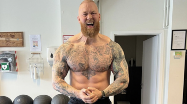 Hafthor Bjornsson celebrates his physique in May 2022