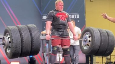 Andrew Burton performs deadlift during World's Strongest Firefighter contest.