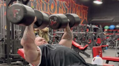 Nick Walker 150-Pound Dumbbells, 8 Reps, July 2023